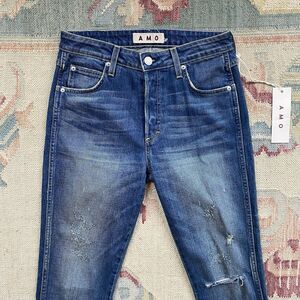 Amo Babe Jeans Dive Bar Destroy Blue Size 29 NWT High Rise Cropped